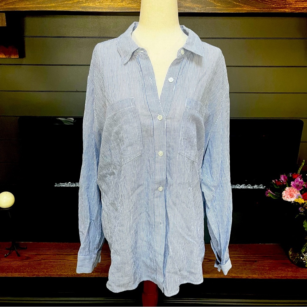 Michael Kors - Button Down Shirt - Blue & White Pinstripe - Size XL